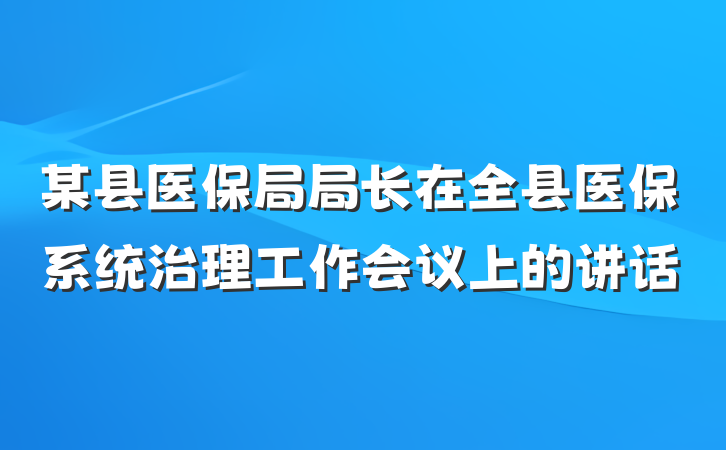 某县医保局局长在全县医保系统治理工作会议上的讲话