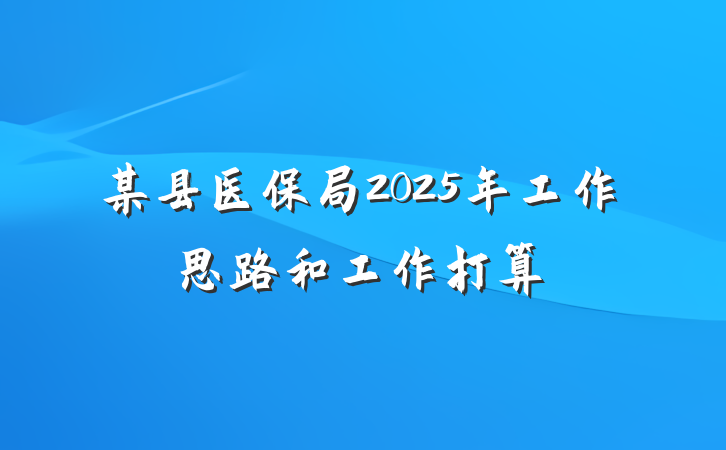 某县医保局2025年工作思路和工作打算