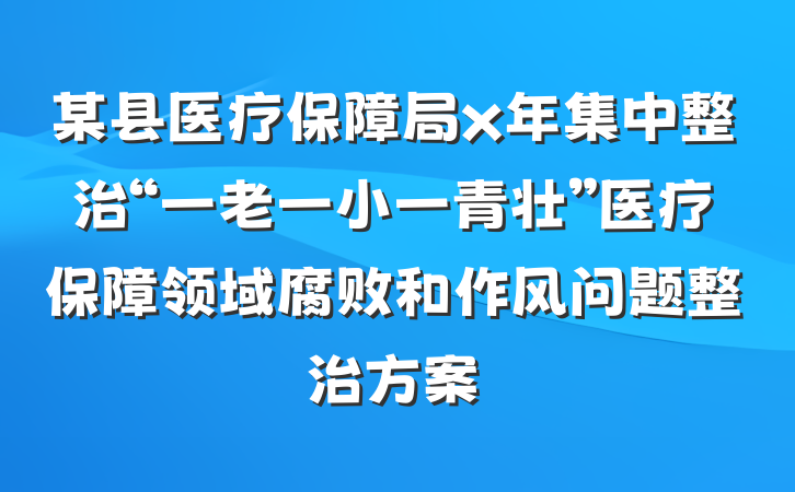 某县医疗保障局x年集中整治“一老一小一青壮”医疗保障领域腐败和作风问题整治方案