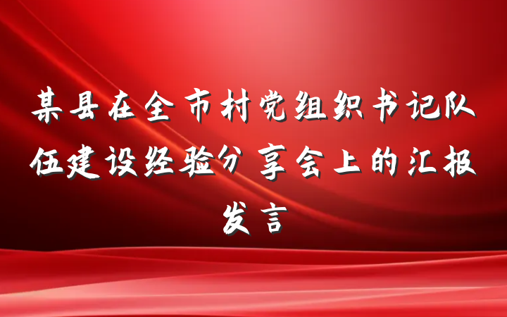 某县在全市村党组织书记队伍建设经验分享会上的汇报发言