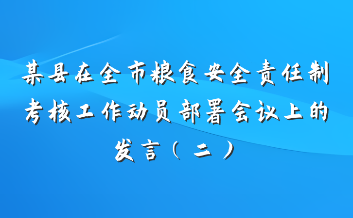 某县在全市粮食安全责任制考核工作动员部署会议上的发言（二）