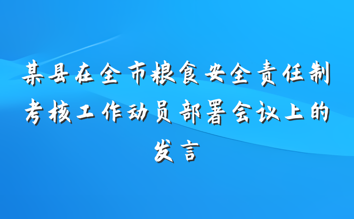 某县在全市粮食安全责任制考核工作动员部署会议上的发言