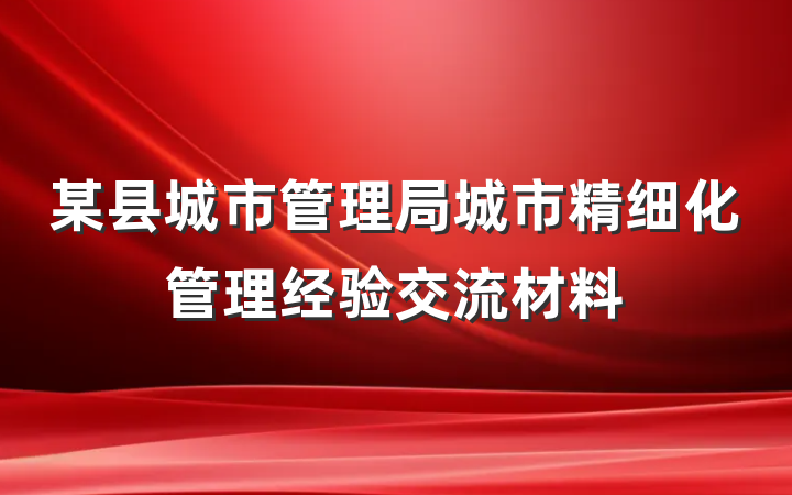 某县城市管理局城市精细化管理经验交流材料