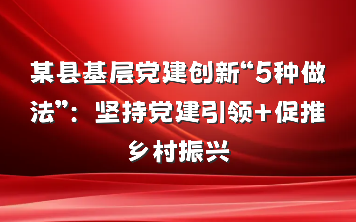某县基层党建创新“5种做法”：坚持党建引领 促推乡村振兴