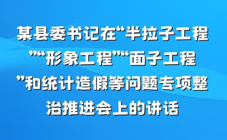 某县委书记在“半拉子工程”“形象工程”“面子工程”和统计造假等问题专项整治推进会上的讲话