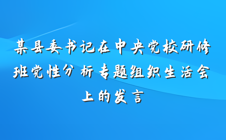 某县委书记在中央党校研修班党性分析专题组织生活会上的发言