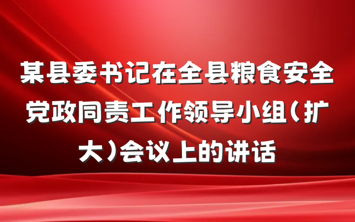 某县委书记在全县粮食安全党政同责工作领导小组（扩大）会议上的讲话