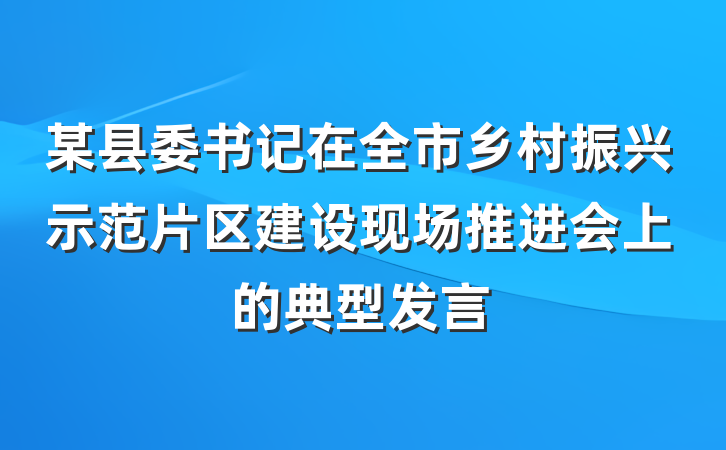 某县委书记在全市乡村振兴示范片区建设现场推进会上的典型发言