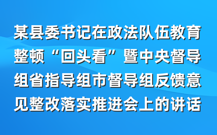 某县委书记在政法队伍教育整顿“回头看”暨中央督导组省指导组市督导组反馈意见整改落实推进会上的讲话