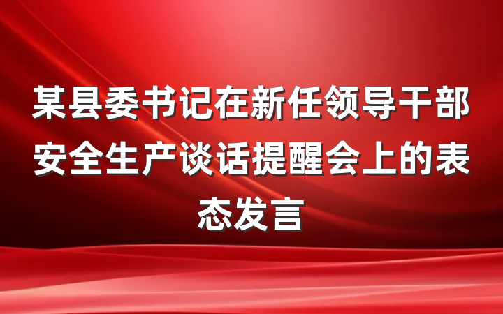 某县委书记在新任领导干部安全生产谈话提醒会上的表态发言