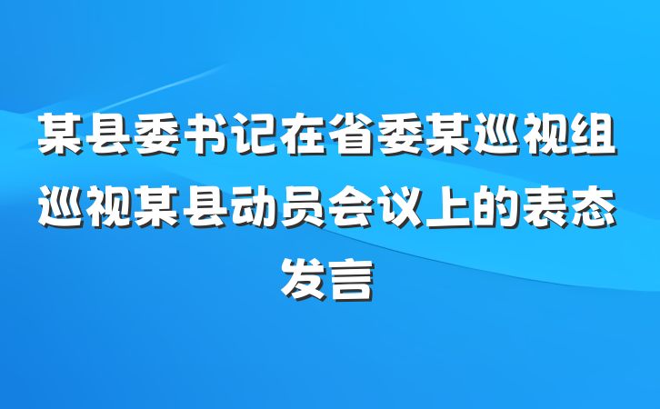 某县委书记在省委某巡视组巡视某县动员会议上的表态发言