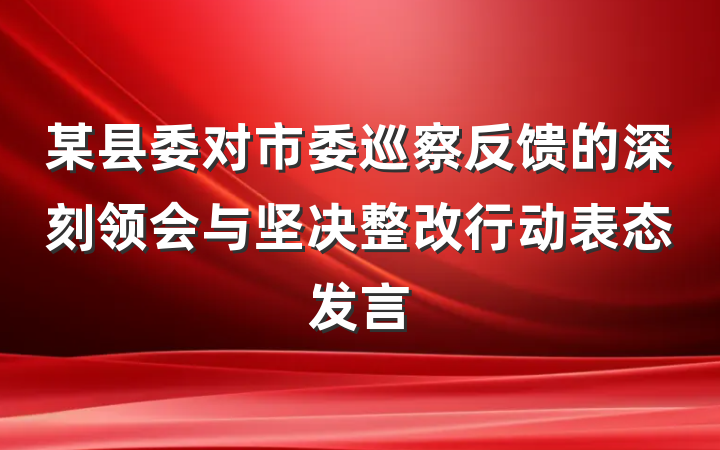 某县委对市委巡察反馈的深刻领会与坚决整改行动表态发言