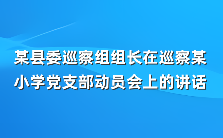 某县委巡察组组长在巡察某小学党支部动员会上的讲话