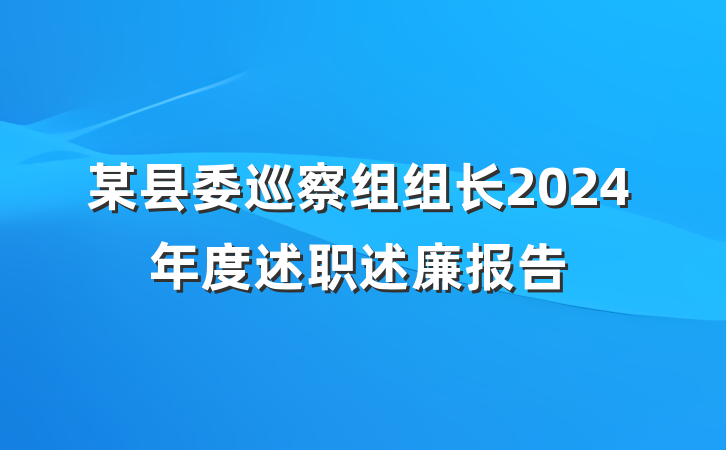 某县委巡察组组长2024年度述职述廉报告