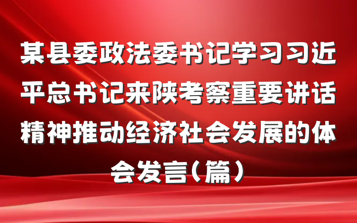 某县委政法委书记学习习近平总书记来陕考察重要讲话精神推动经济社会发展的体会发言（篇）