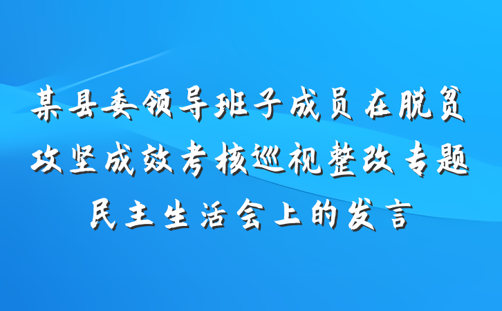 某县委领导班子成员在脱贫攻坚成效考核巡视整改专题民主生活会上的发言