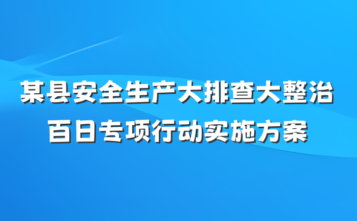 某县安全生产大排查大整治百日专项行动实施方案