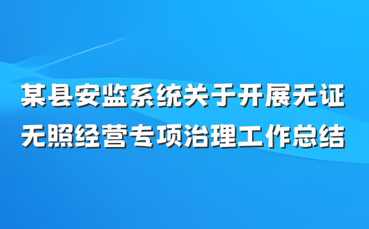 某县安监系统关于开展无证无照经营专项治理工作总结