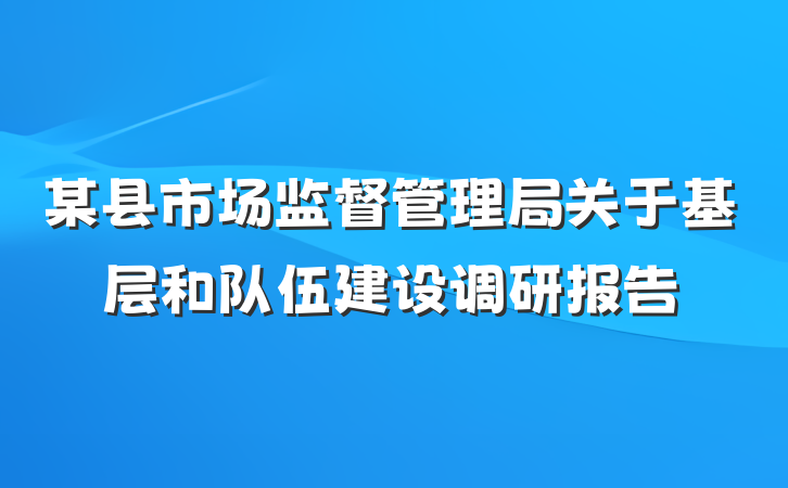 某县市场监督管理局关于基层和队伍建设调研报告