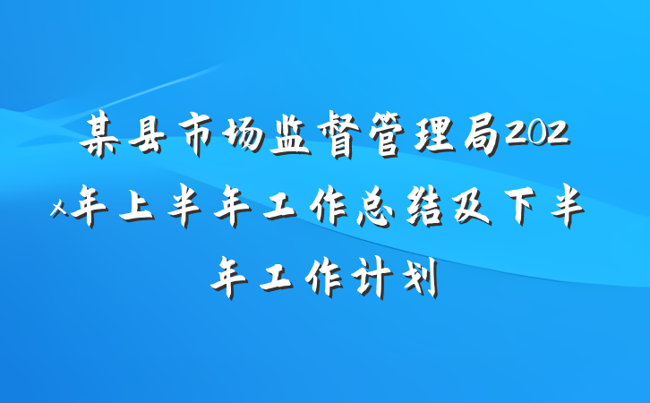 某县市场监督管理局202x年上半年工作总结及下半年工作计划