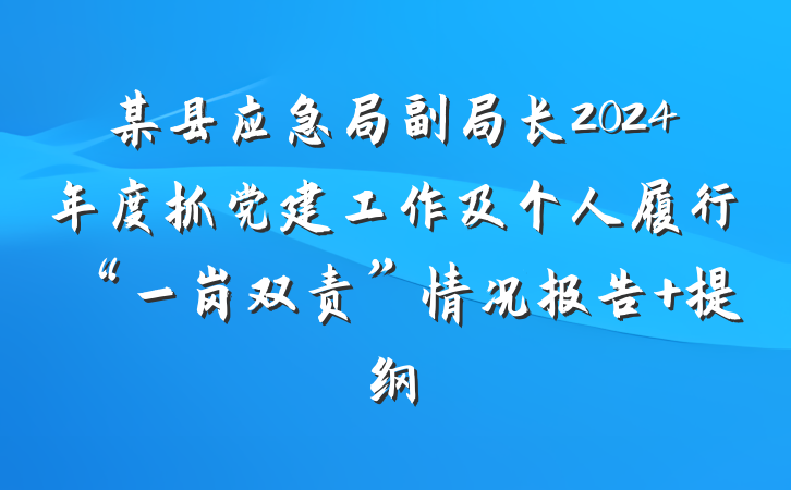 某县应急局副局长2024年度抓党建工作及个人履行“一岗双责”情况报告 提纲