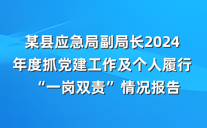 某县应急局副局长2024年度抓党建工作及个人履行“一岗双责”情况报告