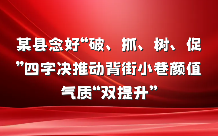 某县念好“破、抓、树、促”四字决推动背街小巷颜值气质“双提升”