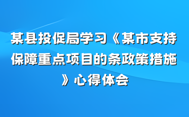 某县投促局学习《某市支持保障重点项目的条政策措施》心得体会