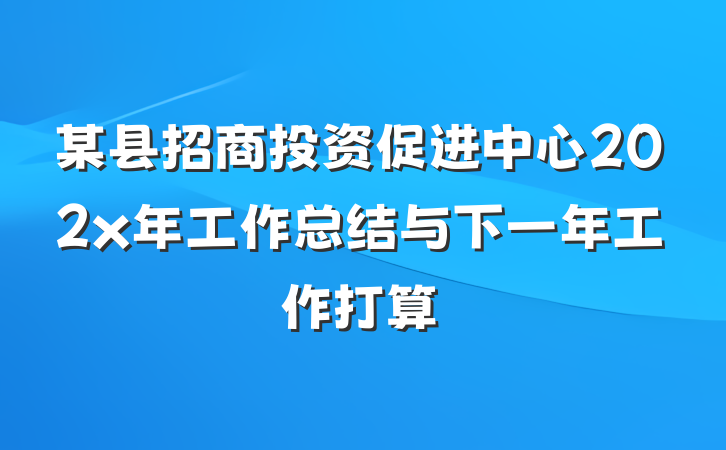 某县招商投资促进中心202x年工作总结与下一年工作打算