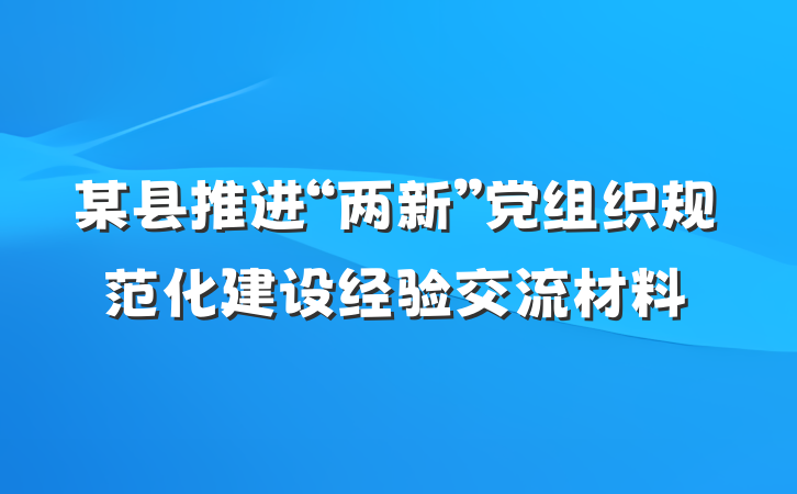 某县推进“两新”党组织规范化建设经验交流材料