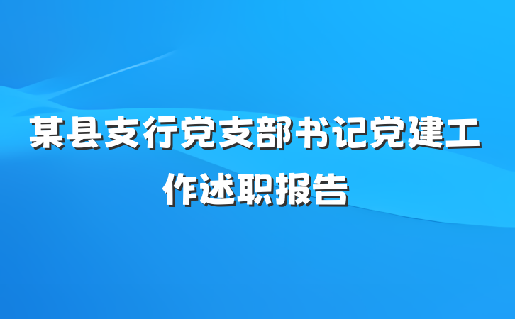 某县支行党支部书记党建工作述职报告