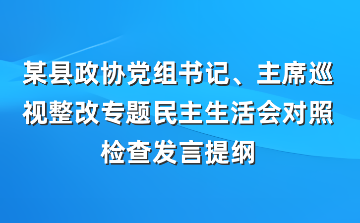 某县政协党组书记、主席巡视整改专题民主生活会对照检查发言提纲