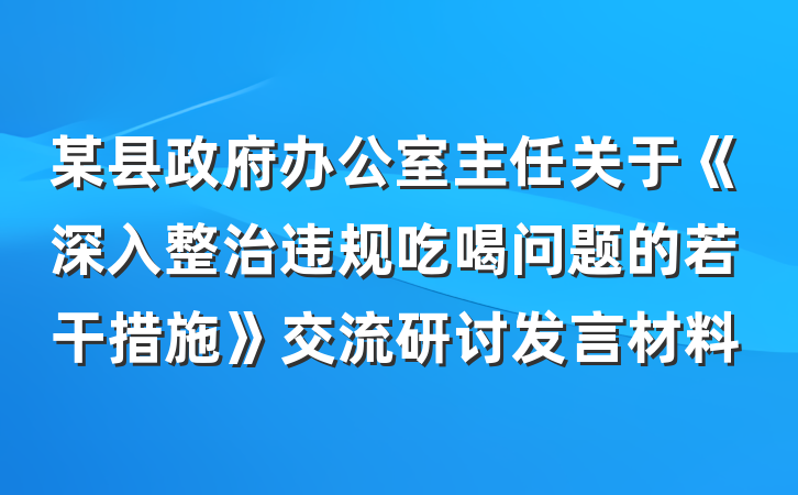 某县政府办公室主任关于《深入整治违规吃喝问题的若干措施》交流研讨发言材料