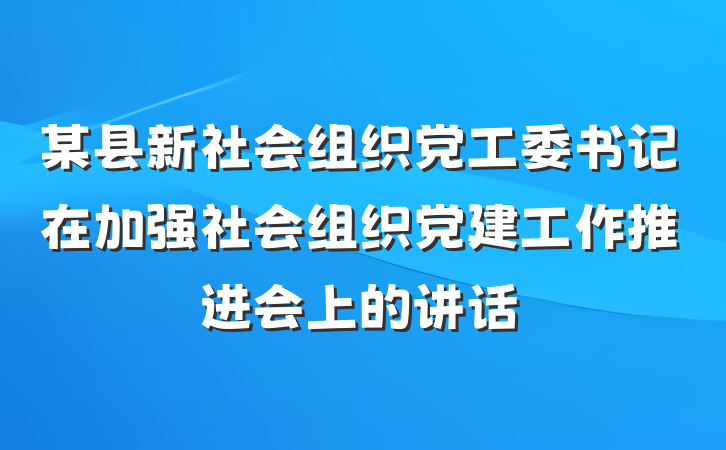 某县新社会组织党工委书记在加强社会组织党建工作推进会上的讲话