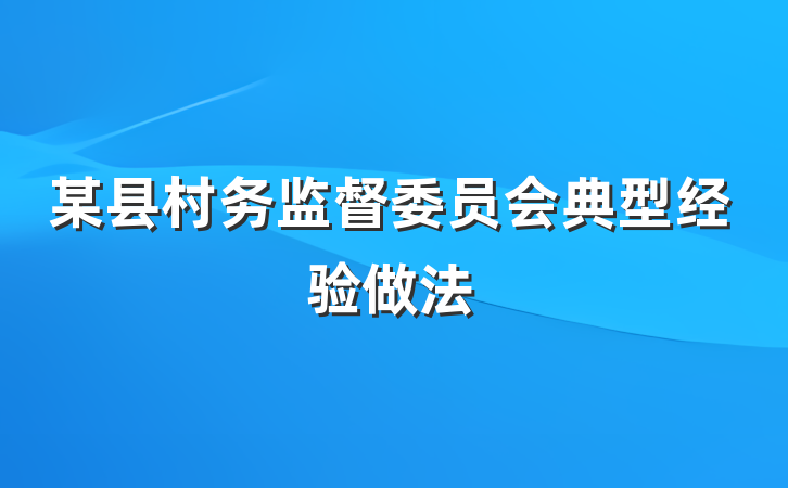 某县村务监督委员会典型经验做法
