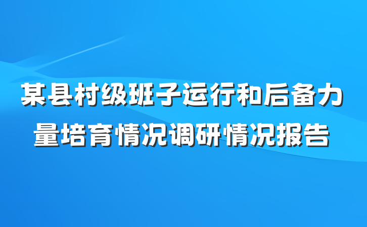 某县村级班子运行和后备力量培育情况调研情况报告