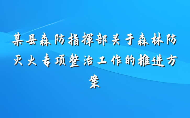 某县森防指挥部关于森林防灭火专项整治工作的推进方案
