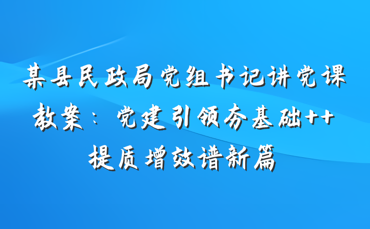 某县民政局党组书记讲党课教案：党建引领夯基础  提质增效谱新篇