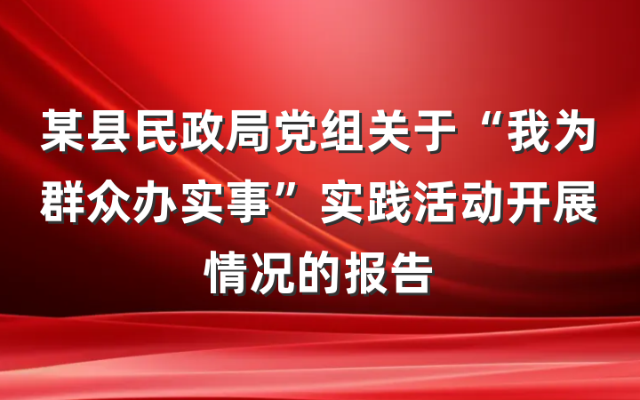 某县民政局党组关于“我为群众办实事”实践活动开展情况的报告