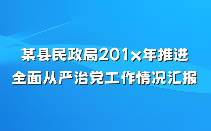 某县民政局201x年推进全面从严治党工作情况汇报