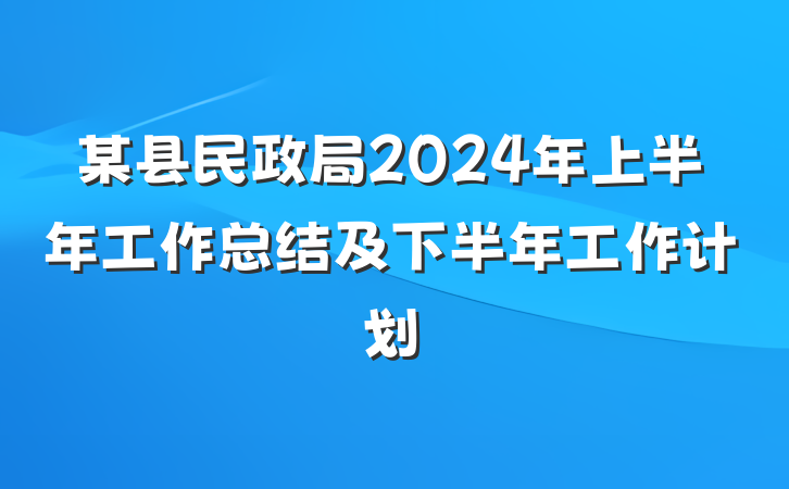 某县民政局2024年上半年工作总结及下半年工作计划