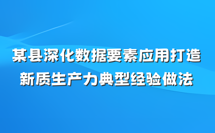 某县深化数据要素应用打造新质生产力典型经验做法