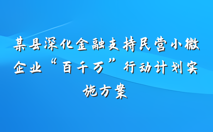 某县深化金融支持民营小微企业“百千万”行动计划实施方案
