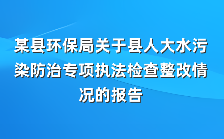 某县环保局关于县人大水污染防治专项执法检查整改情况的报告