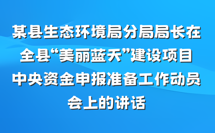 某县生态环境局分局局长在全县“美丽蓝天”建设项目中央资金申报准备工作动员会上的讲话
