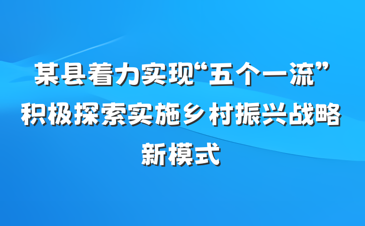 某县着力实现“五个一流”积极探索实施乡村振兴战略新模式