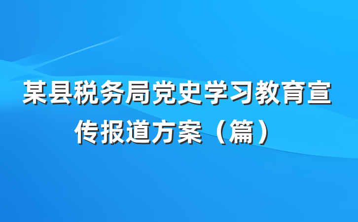 某县税务局党史学习教育宣传报道方案（篇）