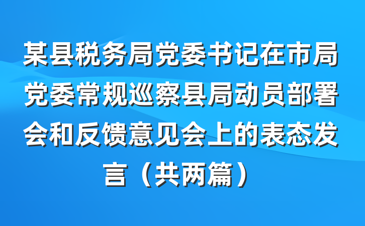 某县税务局党委书记在市局党委常规巡察县局动员部署会和反馈意见会上的表态发言（共两篇）