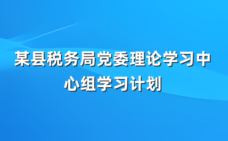某县税务局党委理论学习中心组学习计划