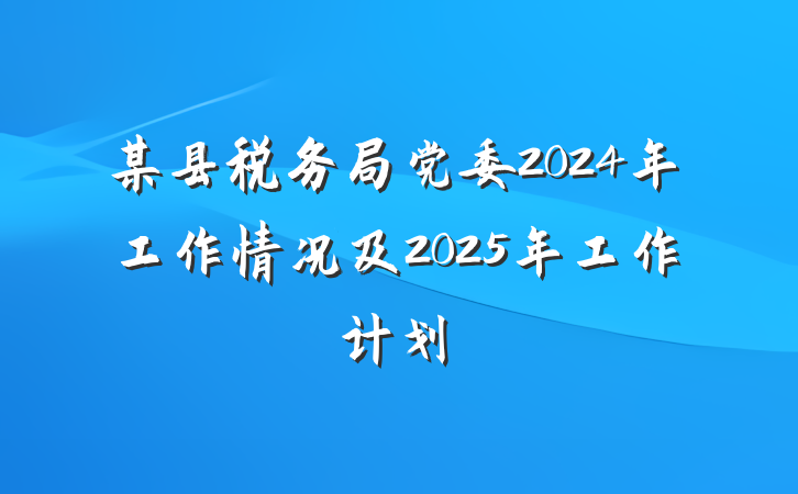 某县税务局党委2024年工作情况及2025年工作计划